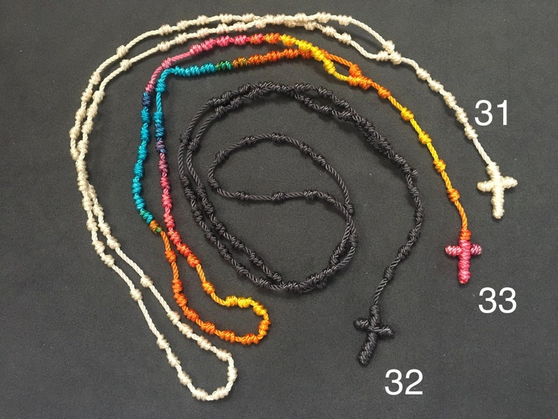 Rosary cross knot rosary, men's unisex long necklace, cruz oración, Mexican, Latin crucifix, wire cord, male, día de muertos image 6