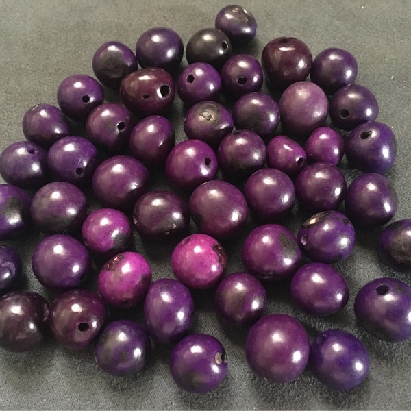 12 perles bombona,12-15mm,tagua pambil graine,violet sombre,noix ivoire végétal,graine,grosse açaí,Amazonie