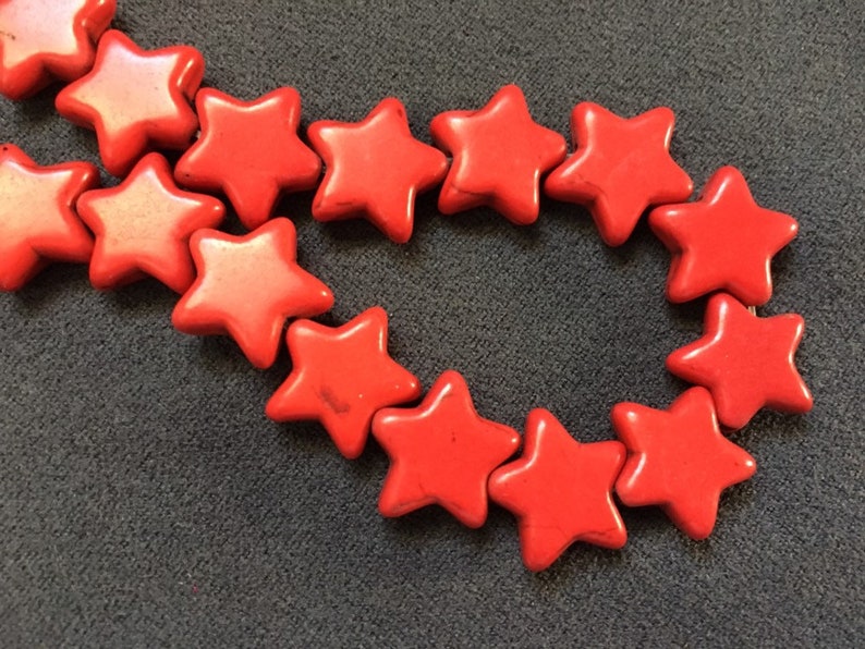 10 star beads,bright red howlite stonered separators,red star stone beads,cuentas rojas estrella,jewelry making,necklace