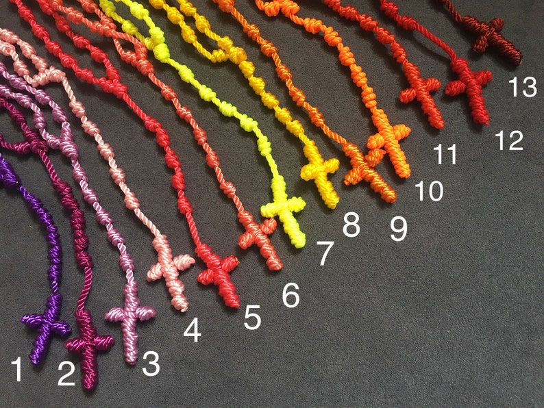 Rosary cross knot rosary, men's unisex long necklace, cruz oración, Mexican, Latin crucifix, wire cord, male, día de muertos image 2