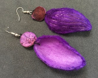 Boucles d'oreilles écorce mangue violet,écorce agrume orange,raw rustique,Mexique,bois,écologique,graine acai,ivoire végétal tagua