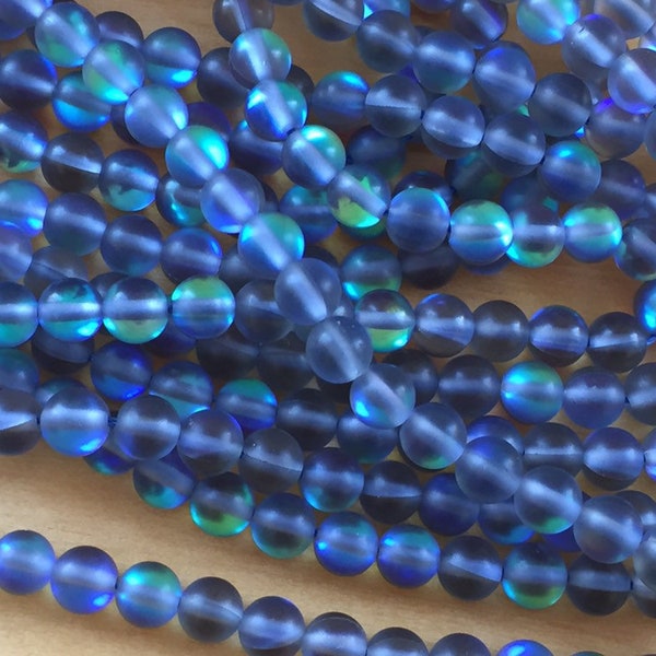 65 perles FLASH 6mm,gris bleu verre galet dépoli,rondes mode 2019,perles enfants petite fille,aqua aura electroplated,titanium coated