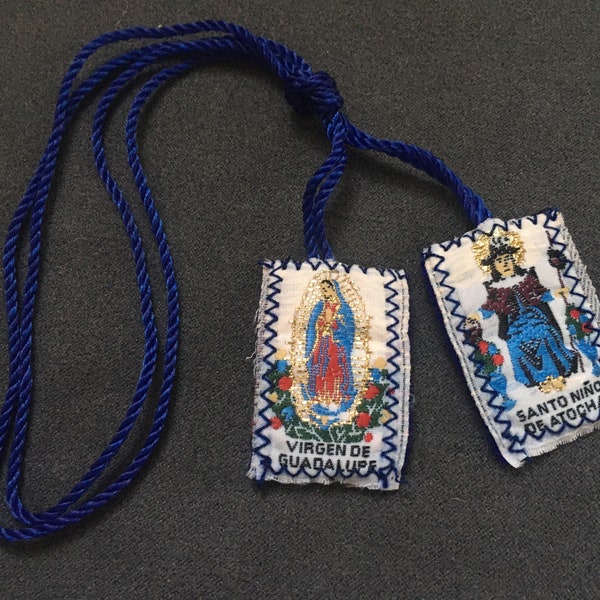 Collier scapulaire,vierge de guadalupe,señor de chalma,escapulario bleu roi,rosario,traditionnel mexicain,crucifix,chapelet