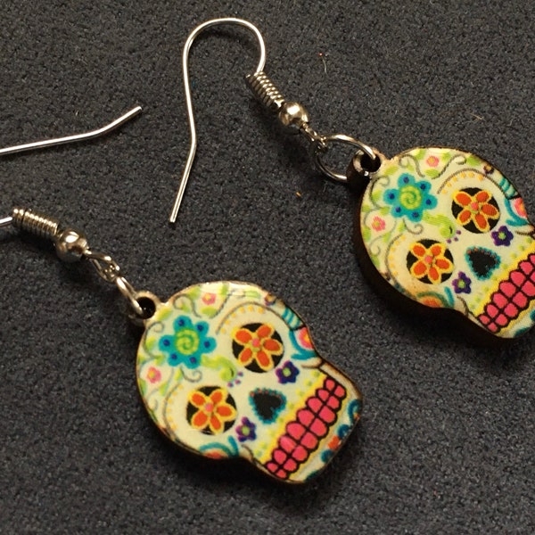 Sugar skull,boucles d’oreilles,tete de mort,día de muertos,halloween,calavera calaca,mexico,esqueleto,calaca