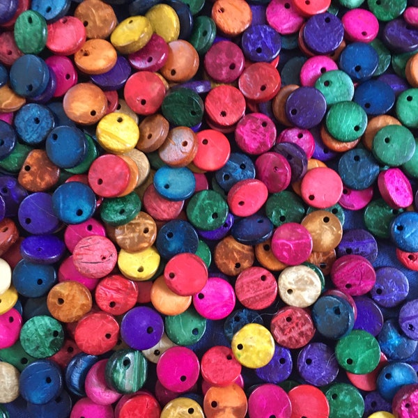 40 perles 1.2cm,bois de coco,sequin multicolores,lentilles,lentejuelas,breloque pendentif,bois écologique,rose bleu vert violet orange,tagua