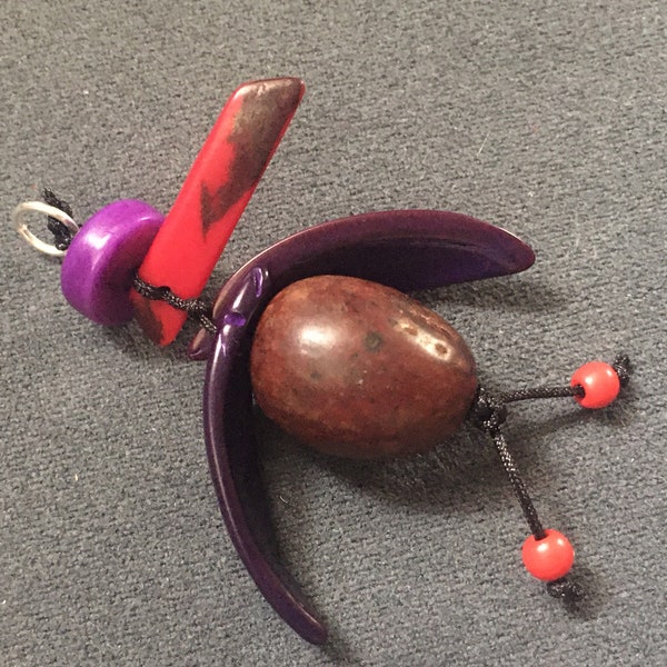 Pendentif oiseau,tagua rouge violet,toucan,zopilote,camajuro,graine açaí,ivoire végétal,palmier,écologique,Noël