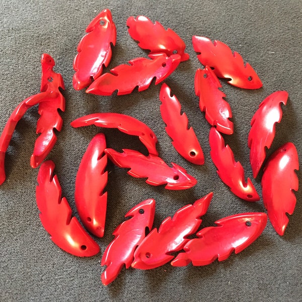 20 tagua beads, bright red, palm leaf seed, feather, pendant charm, vegetable ivory corozo, seed nut, acai açaí, Amazonian, eco-friendly wood