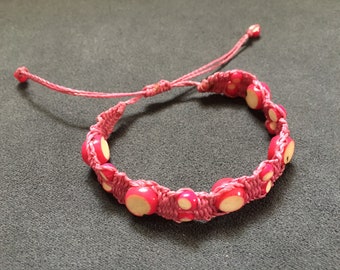 Bracelet graine açaí achira,rose fuchsia,macramé,cordon ciré,Amazonie,écolo,enfant adulte,Pérou Brésil,ajustable,cadeau Noël