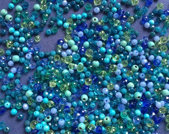 Minimix OCÉAN 3: Assorted mix of 100 mini beads, spacer beads, separators, shades of blue and green tones, gradient, mix beads