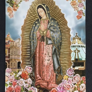 Vierge de Guadalupe,carte postale,tepeyac,basilique,rose fleur,prière Oración,Our Lady of,Guadeloupe,virgencita,Mexique,Mexico