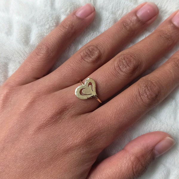 Bague "Joli Coeur" réglable en laiton doré à l'or fin