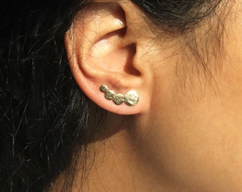 Ear Climber "Pleine Lune" / Boucles d'oreilles montantes en laiton doré à l'or fin