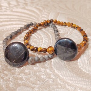 Genuine Blue Tiger's Eye Medallion and 4mm Stone Beads Bracelet (SPECIAL)