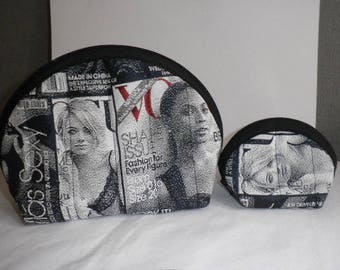 Lot Pencil case and purse with black and white stars photos, zipped.