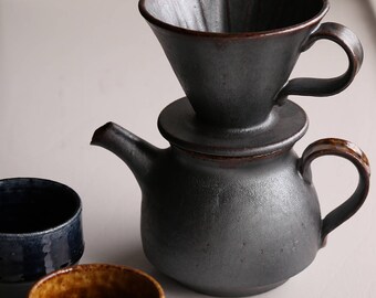 MADE TO ORDER // Handmade Coffee Dripper Ceramic Dark Amber Glaze Pot Drip Kit Filter Stoneware wabi sabi eco friendly