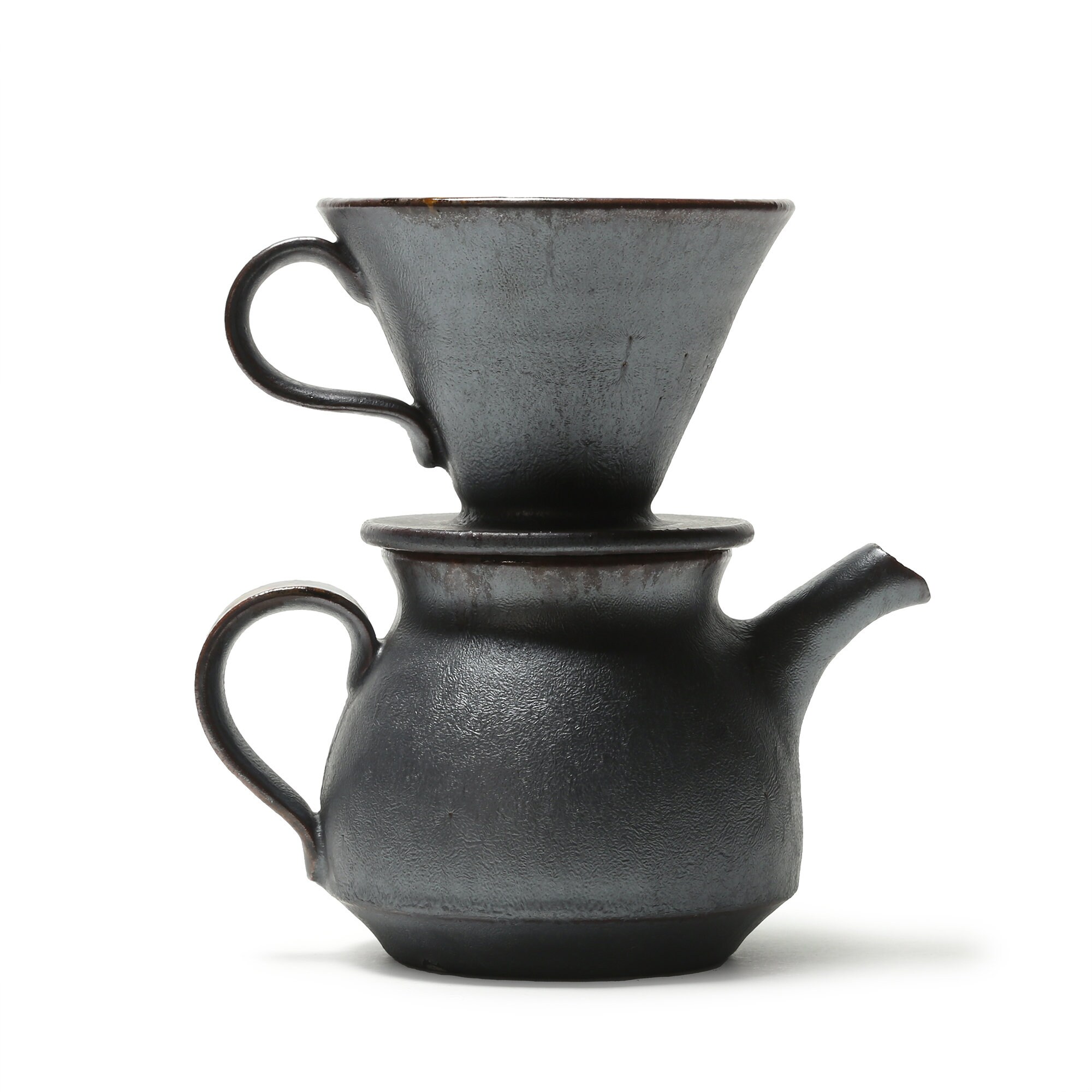 Handmade Coffee Dripper Ceramic Black Amber Glaze Pot Drip Kit Etsy