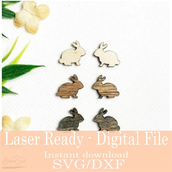 EARRINGS SVG, Digital Earrings, Small earring stud BUNNY  Downloadable, Glowforge, K40 Laser