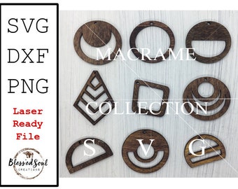 EARRINGS SVG, Digital Earrings, MACRAME collection, Downloadable, Glowforge, K40 Laser