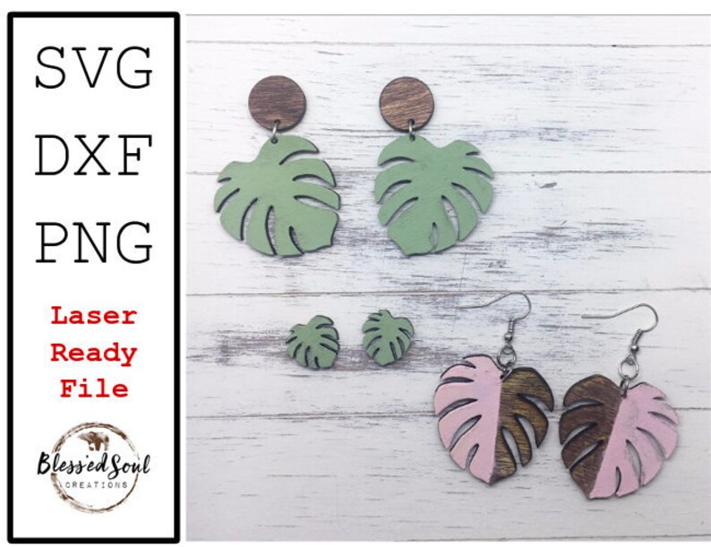 Download EARRINGS SVG 3 Sets of earrings MONSTERA Leaf Digital | Etsy