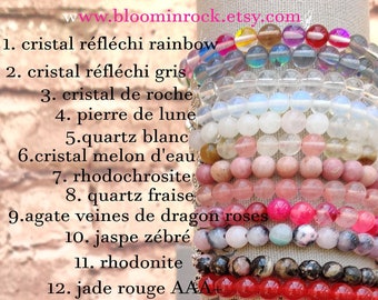 Bracelet en pierres naturelles au choix chakra coeur bracelet perles semi précieuses jade malachite rhodochrosite bijoux lithothérapie yoga