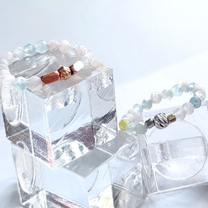 Morganite stretch ring stackable adjustable rings beaded stretch ring rose gold plated morganite ring unique size crystal ring gift for her