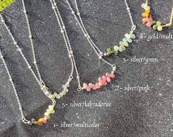 Watermelon tourmaline necklace october birthstone necklace gold/silver beaded necklaces tourmaline birthstone jewelry faceted briolettes