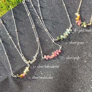 Multicolor toermalijn ketting toermalijn briolette ketting minimalistische delicate ketting verguld of verzilverd bolletjesketting