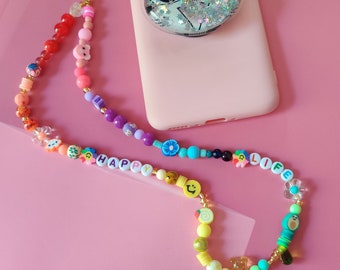 Kawaii telefoonhanger in meisjesachtige regenboogkleuren, telefoonhanger met boodschap, smartphone-accessoires geïnspireerd op de jaren 90, cadeau voor tieners