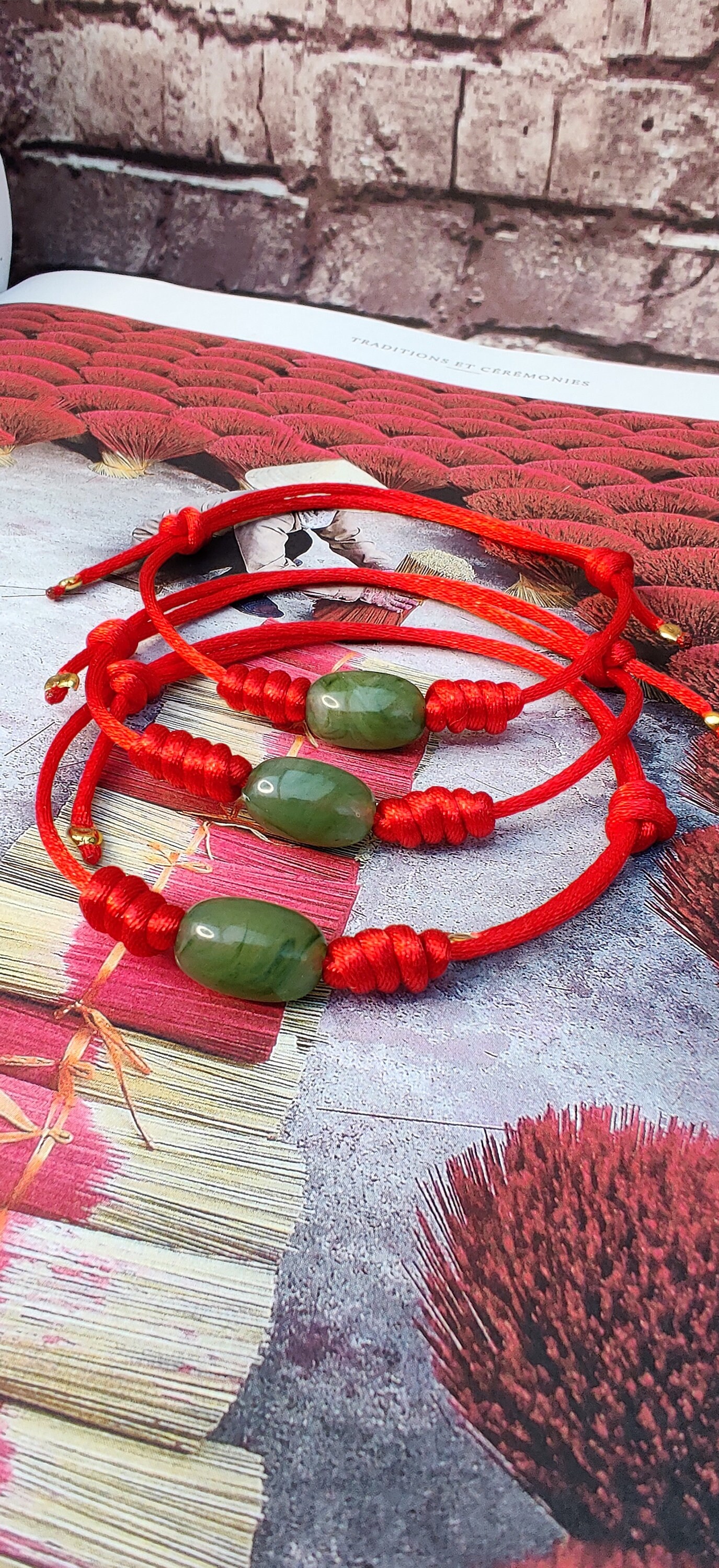 Green Jade Lucky Bracelet Red String Bracelet Chinese Tibetan Bracelet