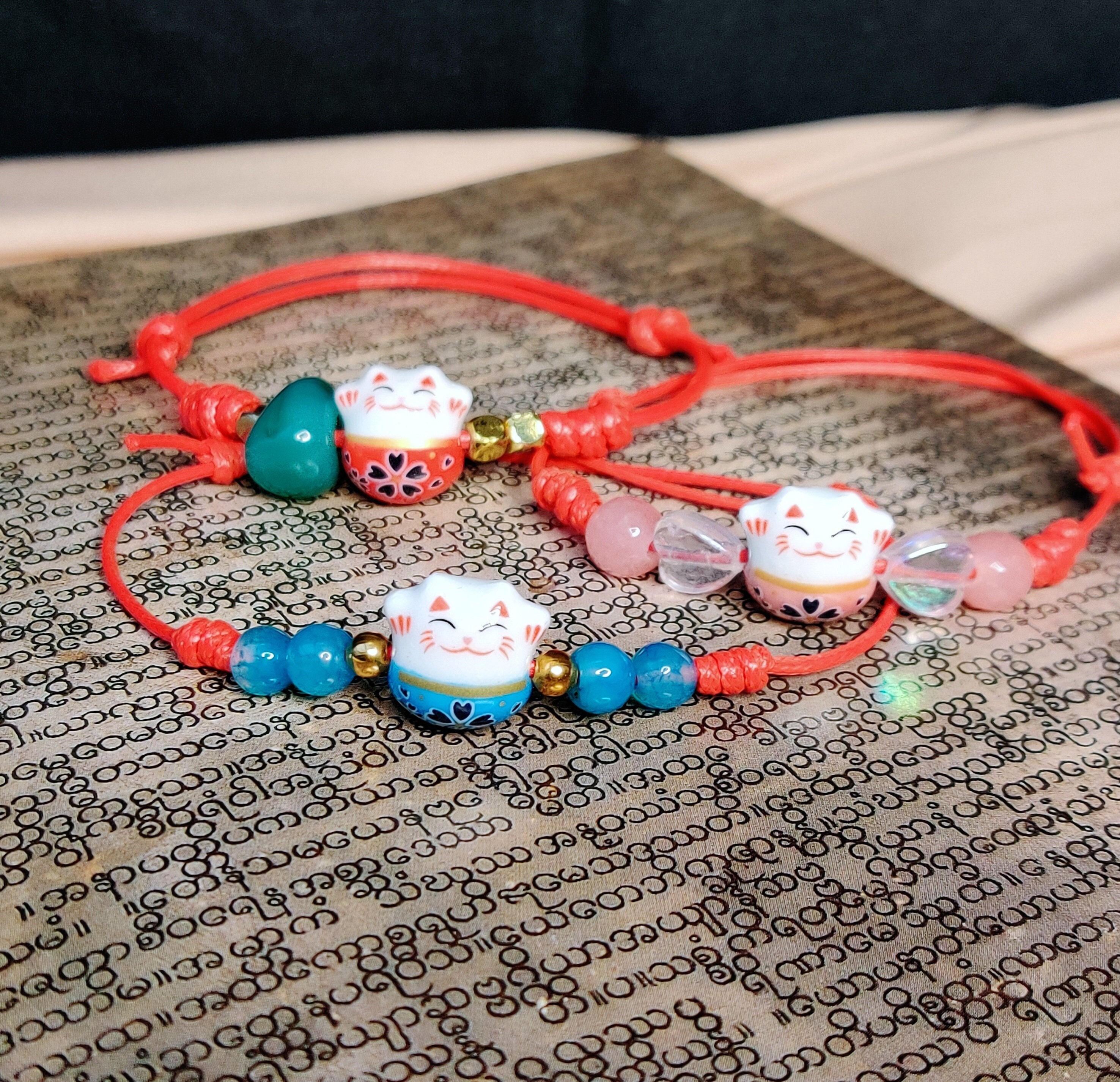 Bracelet Porte-bonheur Maneki Neko (chat Japonais) - Couleur Marron, Réglable, Neuf Avec étiquettes