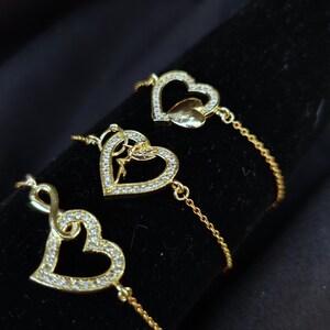 Bracelet cœurs entrelacés plaqué or et oxydes de zirconium bracelet double coeur d'or bijoux amour infini fiancée femme cadeau anniversaire image 6
