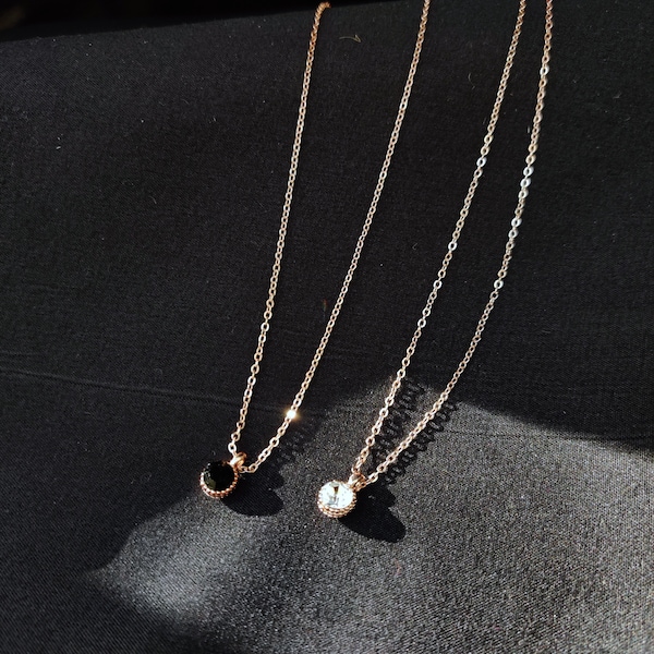 Collier pendentif CZ solitaire zircon collier chaîne or rose collier minimaliste zirconium collier délicat idée cadeau anniversaire femme