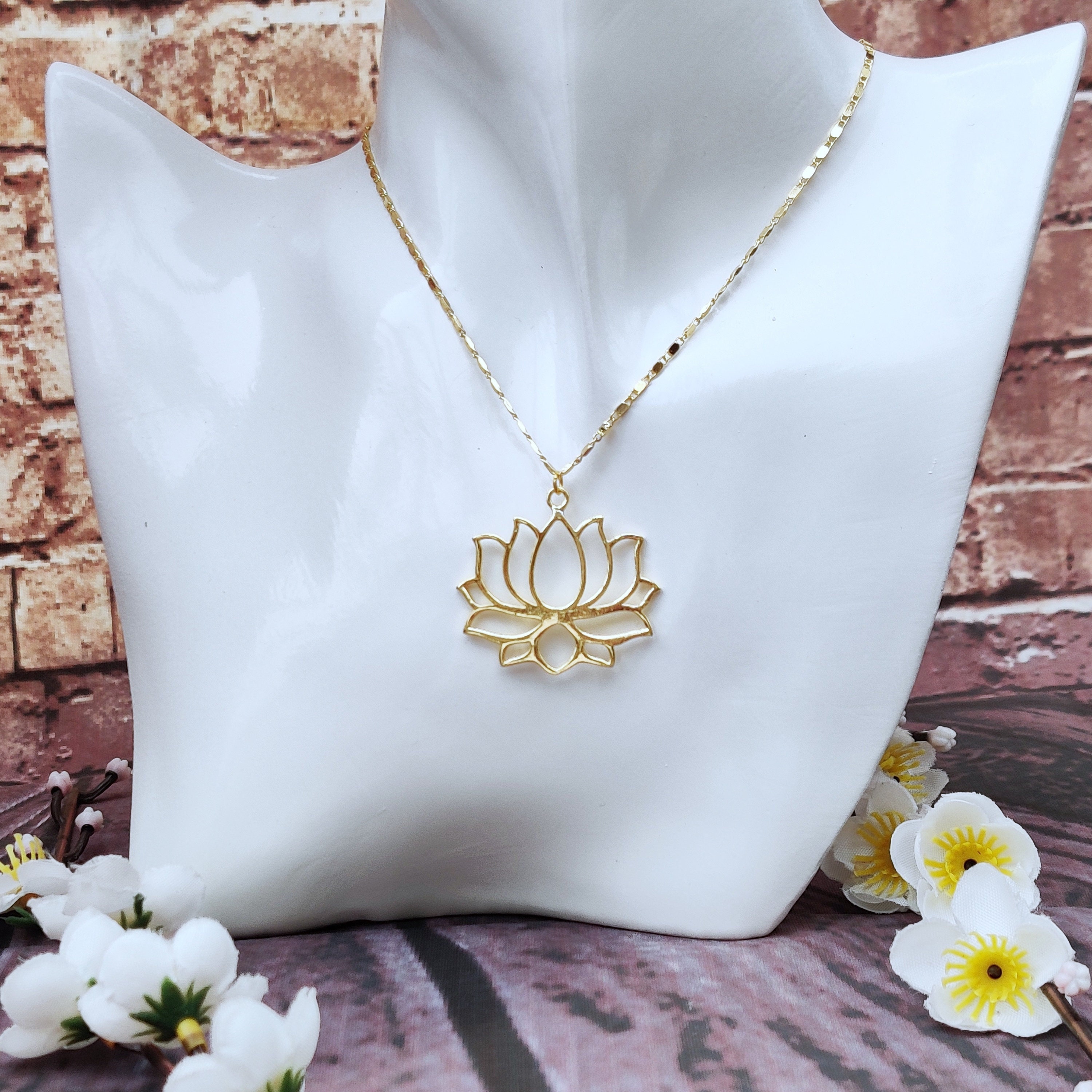 Lotus Flower Necklace Floral Vegetal Pendant Dainty Necklace Etsy UK