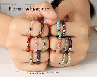 Stretchy Gemstone Ring, Elastic Ring, Thumb Ring, Toe Ring, Stacking Rings, Semi Precious Gemstones Rings, Stackable Ring, Birthstone Ring