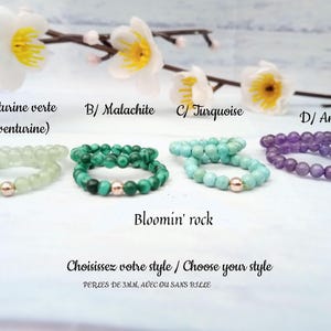 Bague élastique pierre naturelle 3mn anneau en perles bague reiki bague de naissance bague empilable bague anti stress bijou lithothérapie