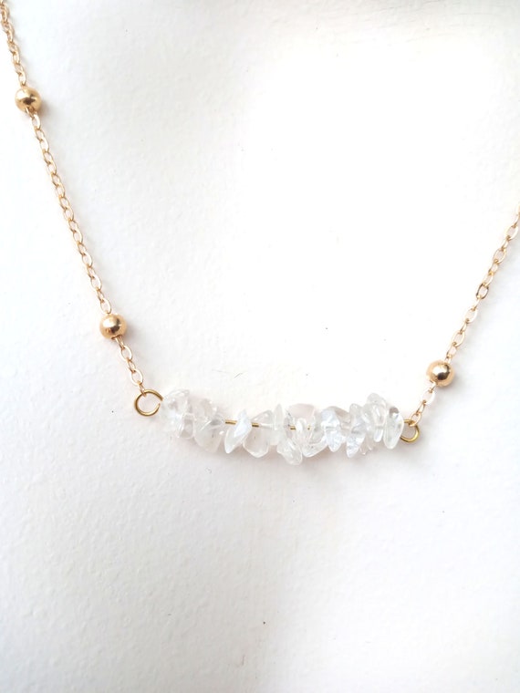 Clear Quartz Bead Bar Necklace Sterling Silver Clear Quartz Bead Bar Necklace Sterling Silver