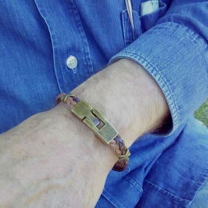 Mens braided leather bracelet, mens braided bracelet, bronze clasp leather bracelet wristband, braided wristband, boho leather bracelet Men