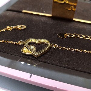 Bracelet cœurs entrelacés plaqué or et oxydes de zirconium bracelet double coeur d'or bijoux amour infini fiancée femme cadeau anniversaire image 5