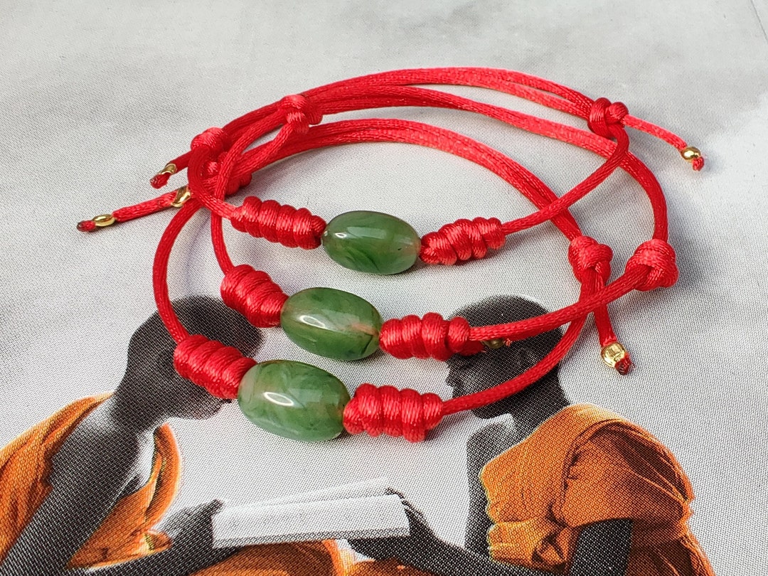 Green Jade Lucky Bracelet Red String Bracelet Chinese Tibetan Bracelet