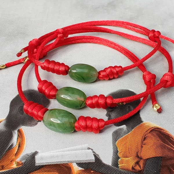 Bracelet de chance chinois fil rouge porte bonheur tressé bouddhiste chinois jade imitation bracelet ajustable homme femme bracelet ethnique