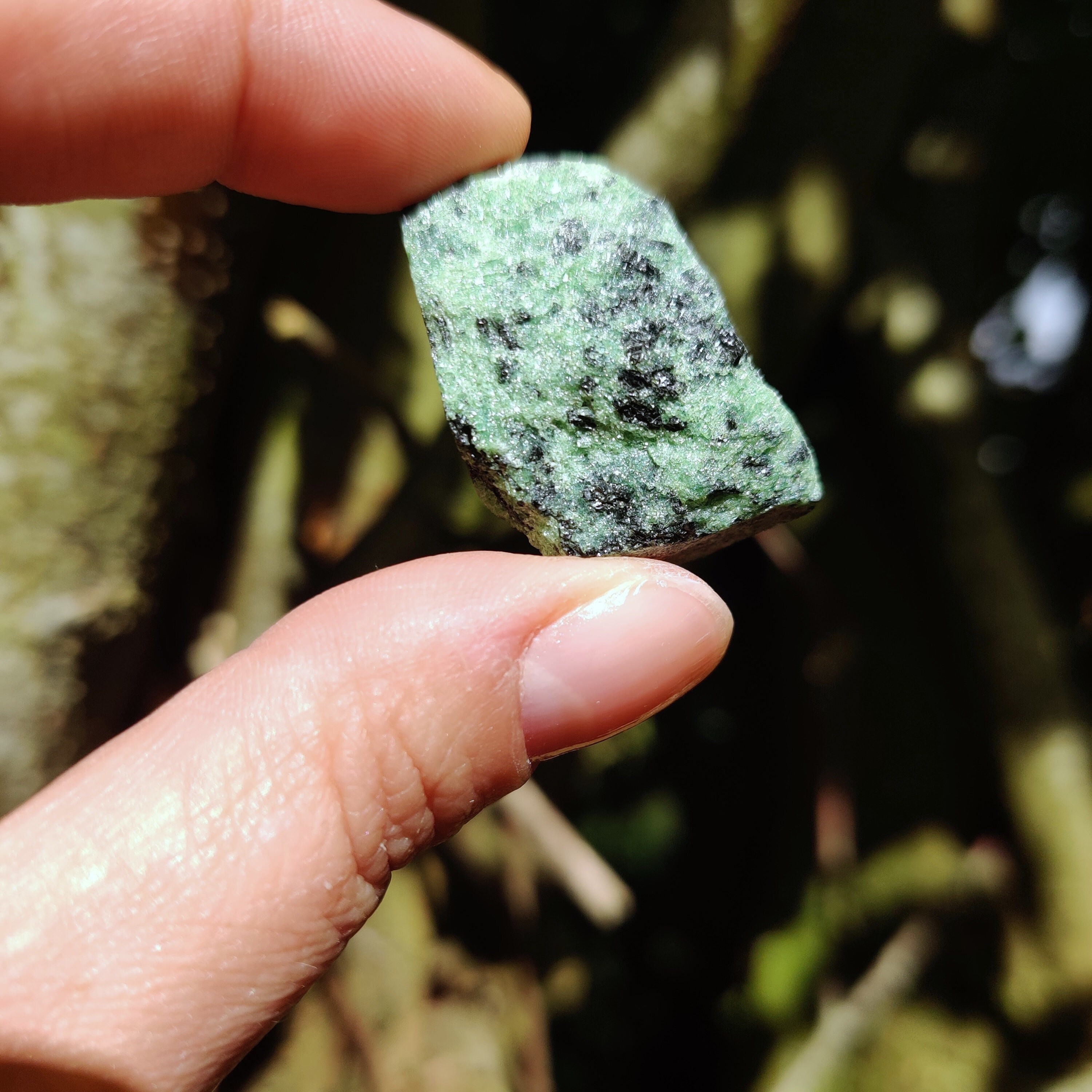 Epidote Pierre Brute Naturelle Verte Noire Chakra Racine 3E Oeil de Compassion Epidote sur Prehnite 