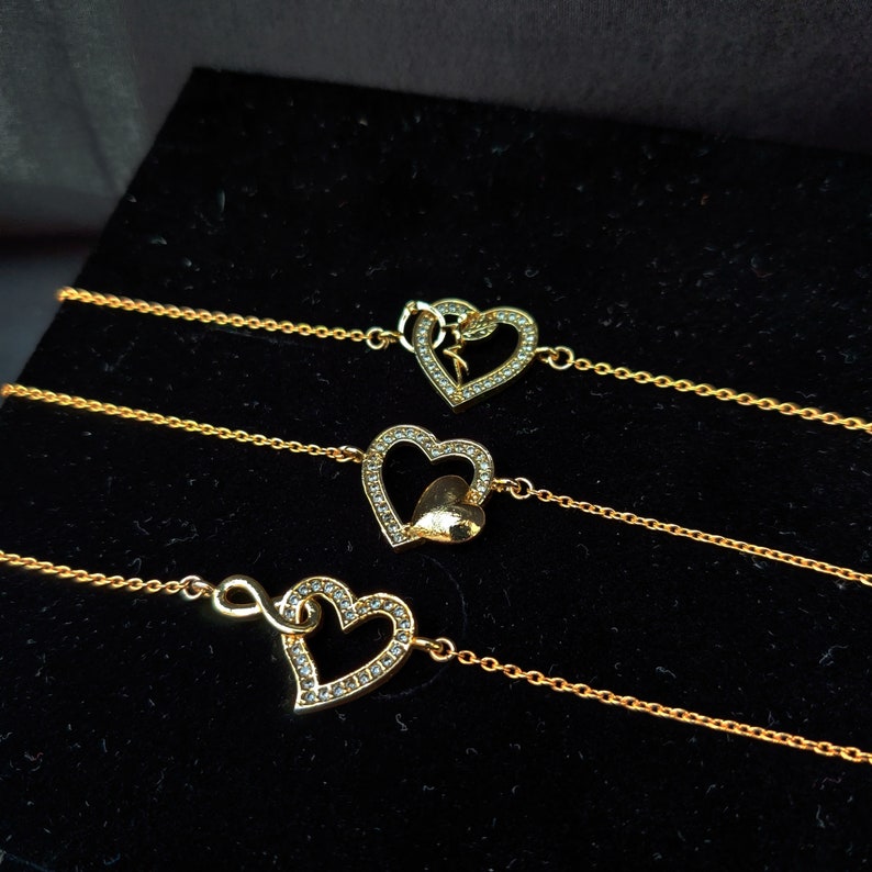 Bracelet cœurs entrelacés plaqué or et oxydes de zirconium bracelet double coeur d'or bijoux amour infini fiancée femme cadeau anniversaire image 7