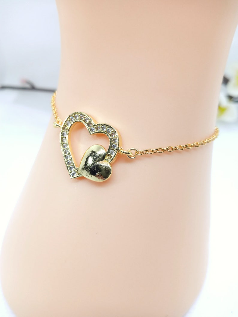 Bracelet cœurs entrelacés plaqué or et oxydes de zirconium bracelet double coeur d'or bijoux amour infini fiancée femme cadeau anniversaire image 9