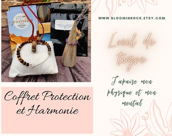 Kit lithothérapie protection harmonie œil de tigre coffret chakra 3e œil plexus solaire cadeau bien être méditation pierre confiance en soi