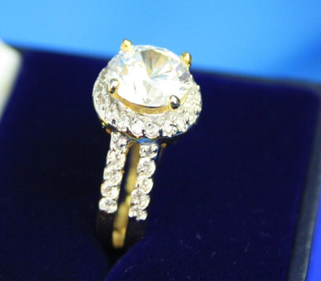 Vintage Gold Tone & Sparkly Rhinestone Art Deco Style EDCO Halo ...