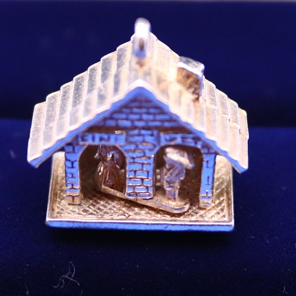 Vintage Sterling Silver Weather House Chalet Wet/Fine Moving Man & Women Charm Circa 1970's 3.7g