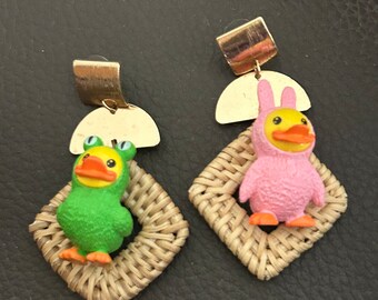 Colorful dissociated duck earrings