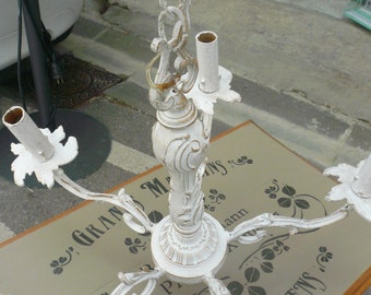 Brass chandelier 5 white gold patina