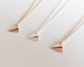 Paper plane necklace in rose gold, paper jewellery