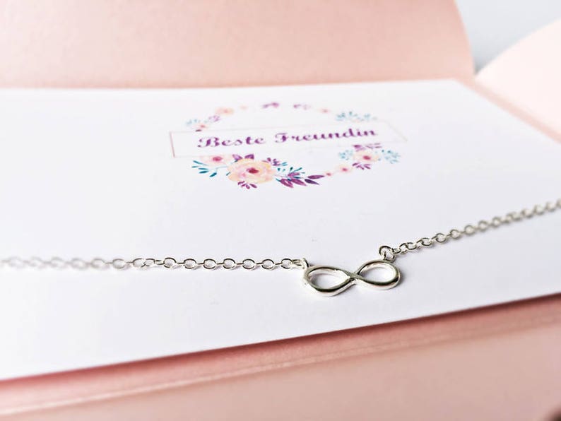 Beste Freundin Geschenk Karte mit Infinity Kette in silber, Geburtstagsgeschenk für deine Liebsten Bild 1